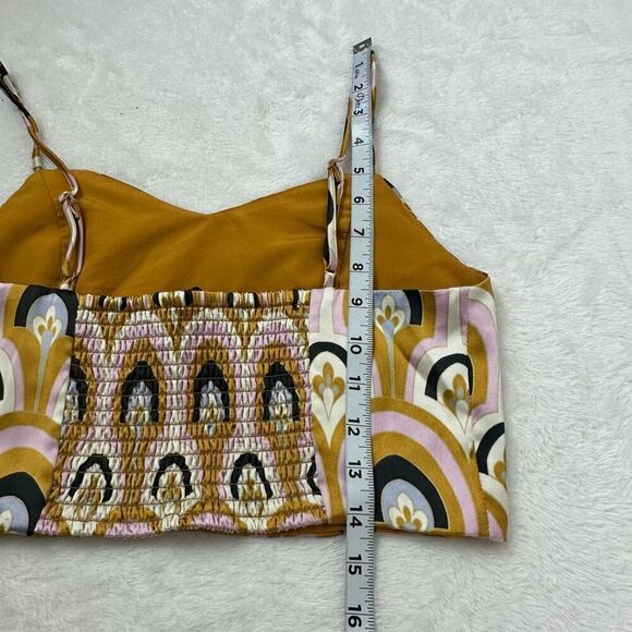 House Of Harlow 1960 Women's S/M 2Pc Jumpsuit Gold Pink Boho Hippie Print Satin - Picture 14 of 16